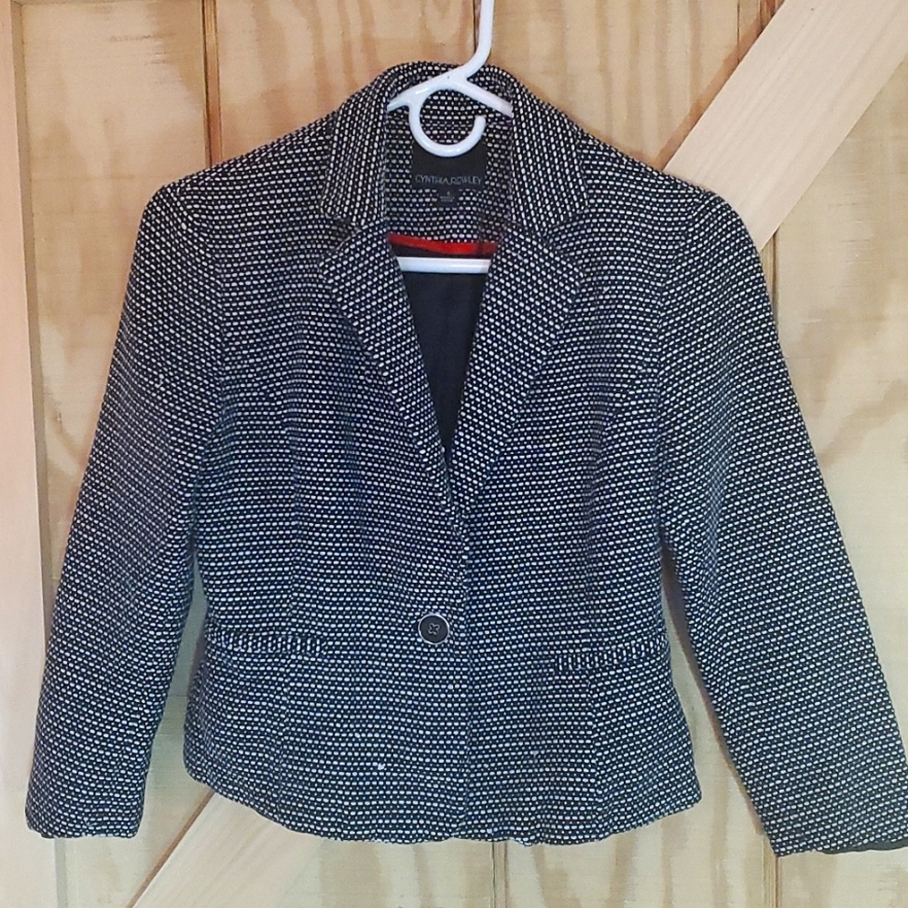 Cynthia Rowley Black & White Single Button Blazer, size Small